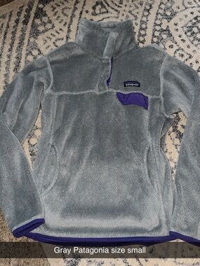 Patagonia Gray Fleece Pullover with Purple Accents